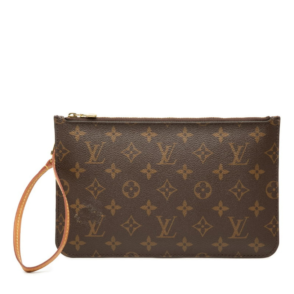LOUIS VUITTON Brown Monogram Leather Neverfull Pouch